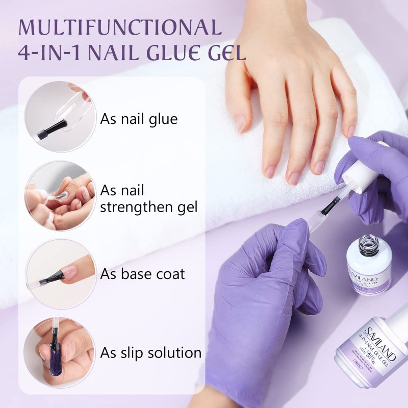 SAVILAND 4-in-1 Nail Gel Set, 2 pcs 15 ML Upgraded Glue for Fake & Press on Nails, Gel Base Strengthen and Nail Repair Treatment, Replacement for Glue. - Image 2