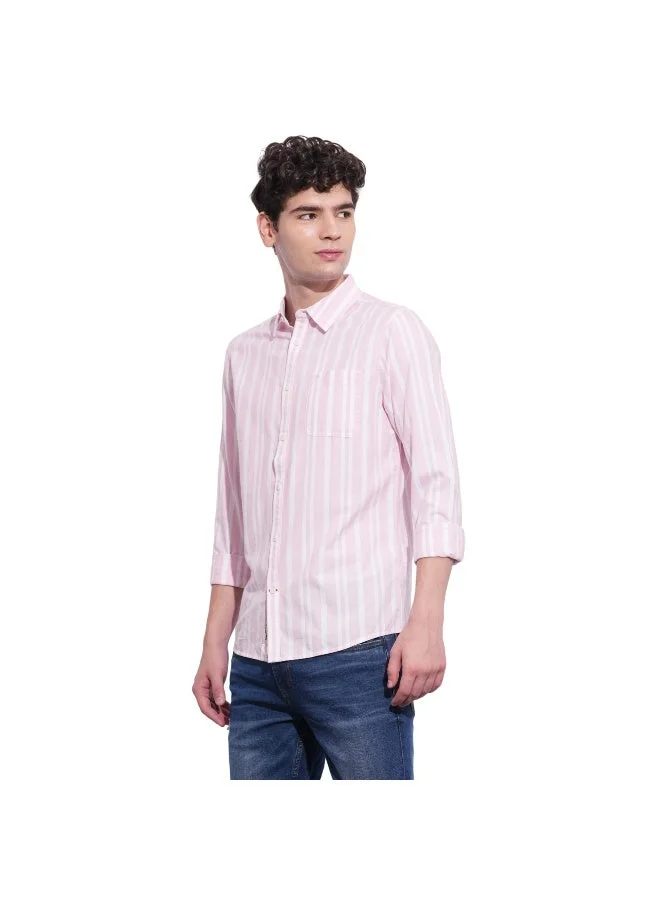 Being Human Mens Light Pink Collared Long Sleeve Shirt