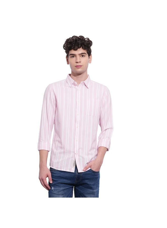 Being Human Mens Light Pink Collared Long Sleeve Shirt