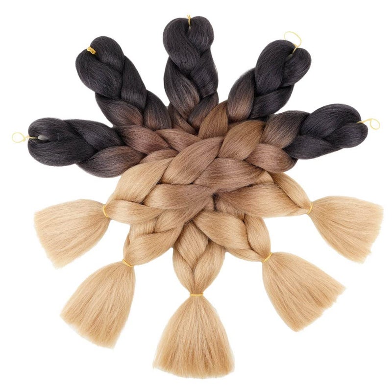 AIDUSA Ombre Brown Braiding Hair 5pcs Synthetic Brown Ombre Braiding Hair 24 Inch 3 Tone Blonde Braiding Hair Crochet Braiding Hair Extensions 100g (#53 Black to Brown to Blonde) - Image 4