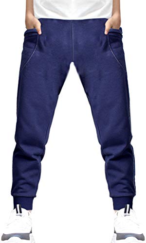 BINPAW Boy's Cotton Jogger Sports Sweat Pants Sweatpants with Side Pockets, Navy, 11T-12T(11-12 Years)=Tag 160 - Image 1
