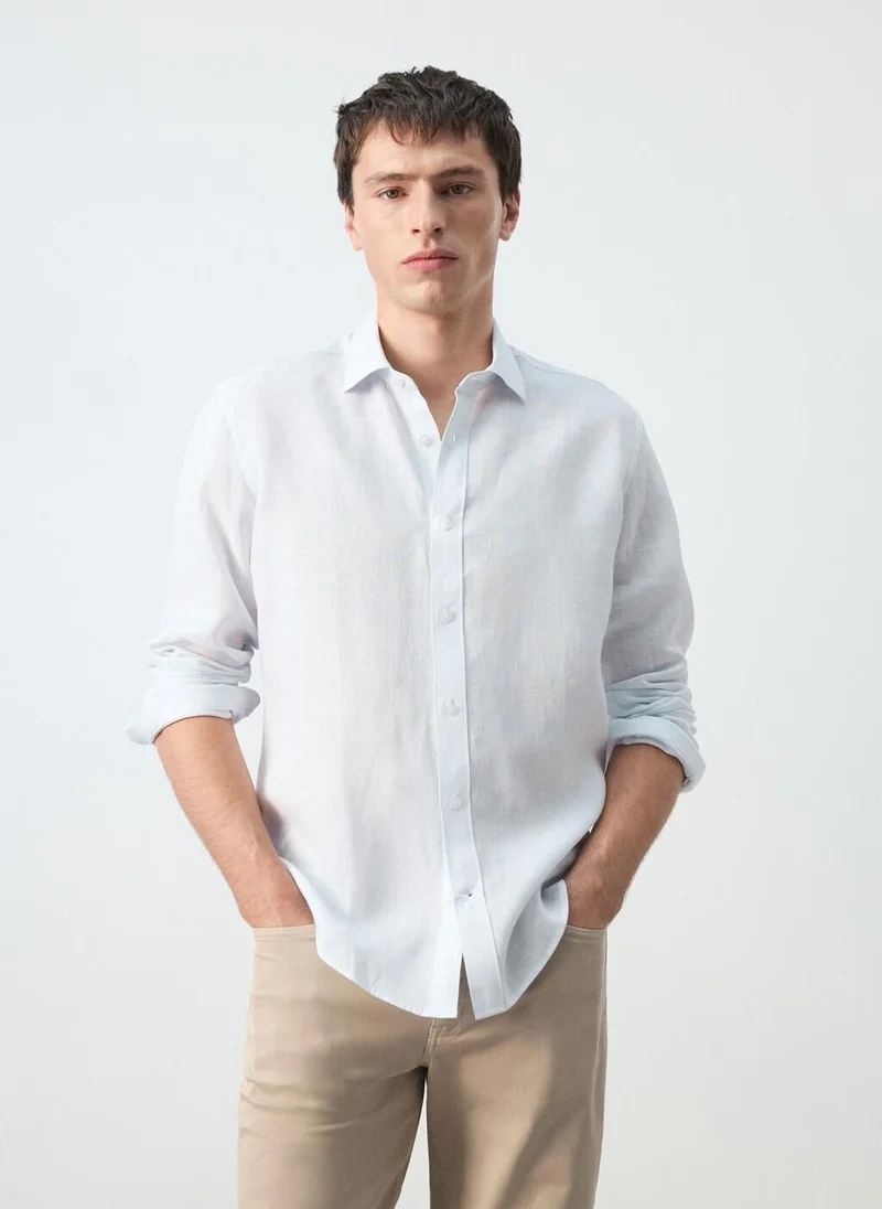 مانجو مان Regular-fit 100% linen shirt