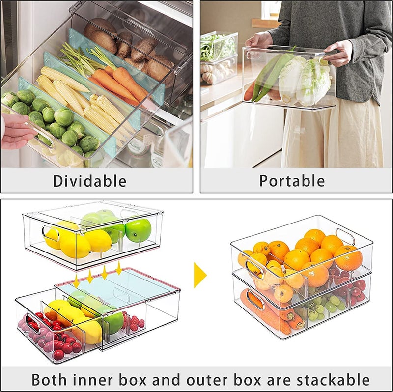 MineSign Set of 3 Stackable Refrigerator Organizer Bins Pull-Out Drawers for Fruit and Veggies Divided Storage Organizer for Fridge Clear Drawer Containers with Handle for Produce Saver, Eggs, Snack - Image 4