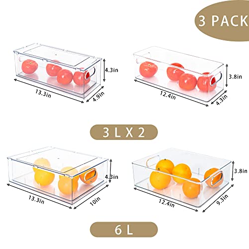 MineSign Set of 3 Stackable Refrigerator Organizer Bins Pull-Out Drawers for Fruit and Veggies Divided Storage Organizer for Fridge Clear Drawer Containers with Handle for Produce Saver, Eggs, Snack - Image 2