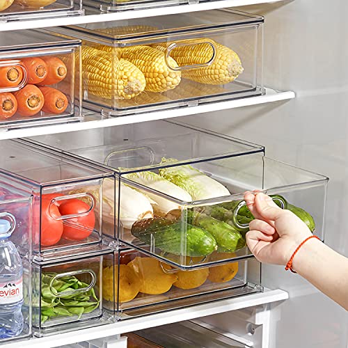 MineSign Set of 3 Stackable Refrigerator Organizer Bins Pull-Out Drawers for Fruit and Veggies Divided Storage Organizer for Fridge Clear Drawer Containers with Handle for Produce Saver, Eggs, Snack - Image 3