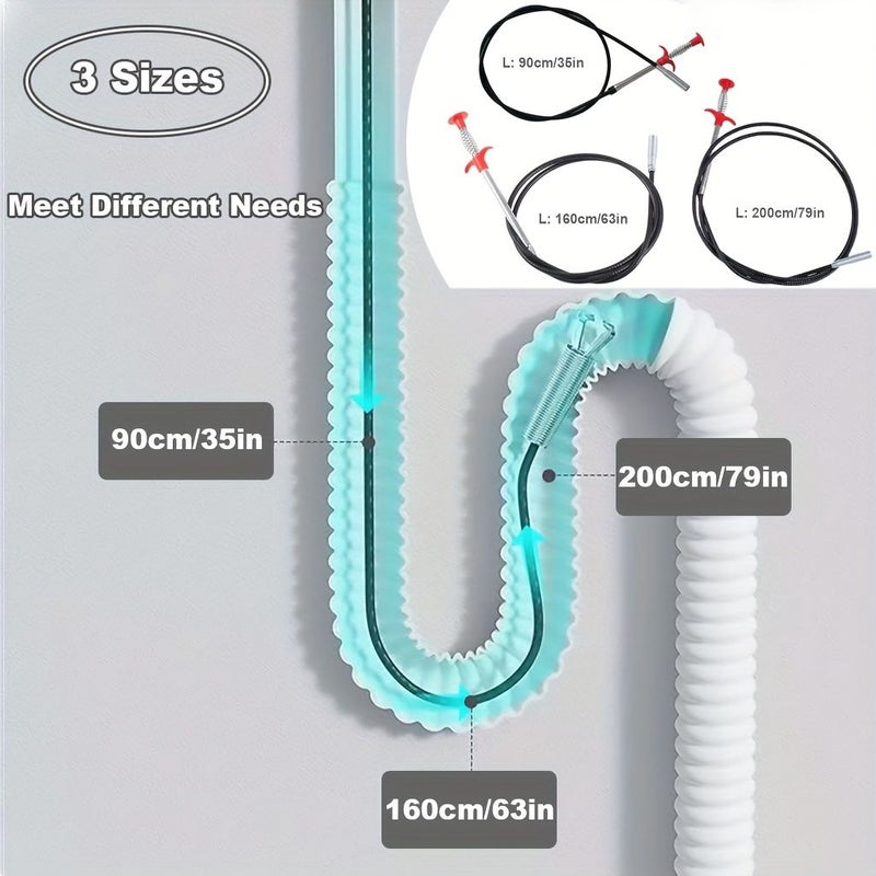 3 Pieces Drain Clog Remover Rods 35 63 79 Inch 4 Claw Flexible Gutter Cleaning Tool For Toilet Sewer Pipe Kitchen Sink Bathroom Washbasin Tub Clogged Pick Up Reacher - Image 4