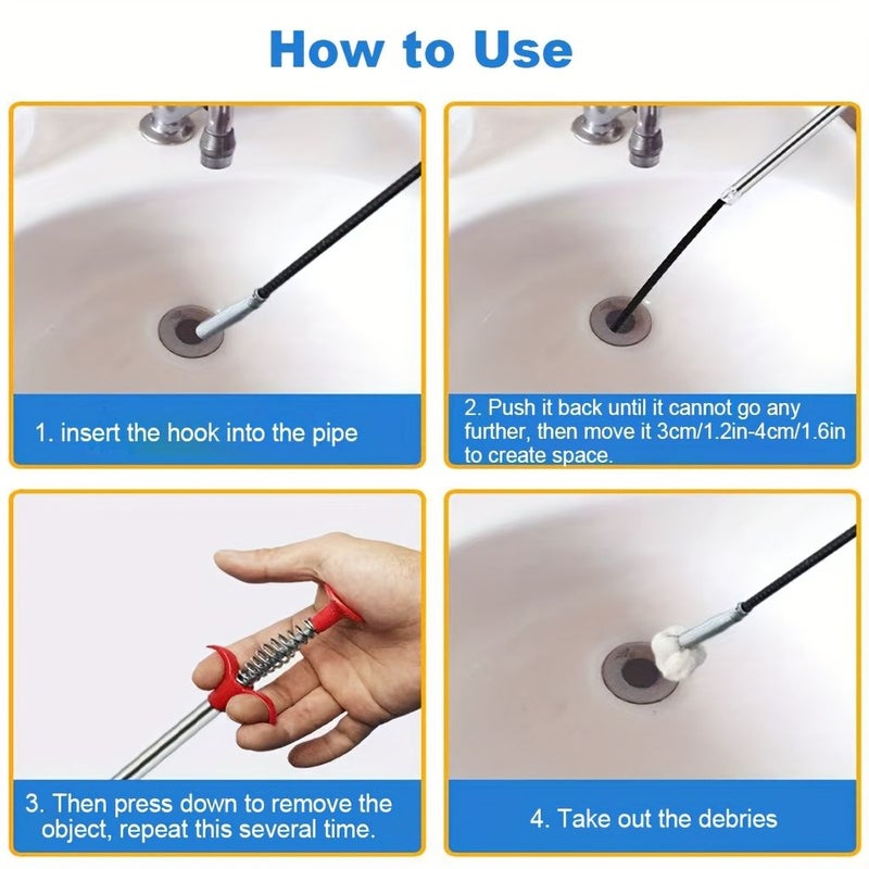 3 Pieces Drain Clog Remover Rods 35 63 79 Inch 4 Claw Flexible Gutter Cleaning Tool For Toilet Sewer Pipe Kitchen Sink Bathroom Washbasin Tub Clogged Pick Up Reacher - Image 5