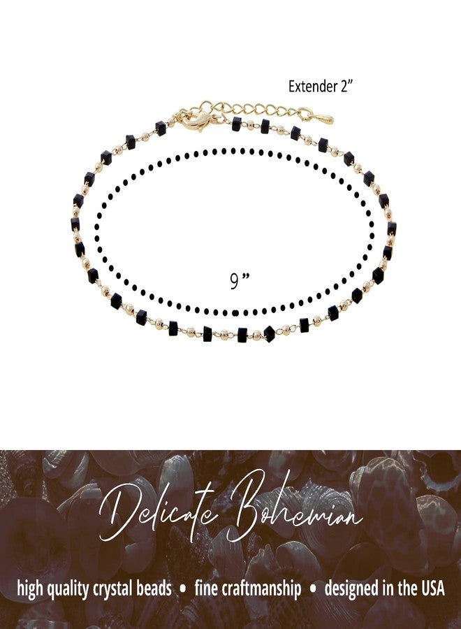 NTLX Anklets for Women - Ankle Bracelet for Women - Bohemian Boho Summer Beach Vacation Wear - Gold Plated Chain & Unique Cube Bead Design - Gift Box Included (Black) - Image 2