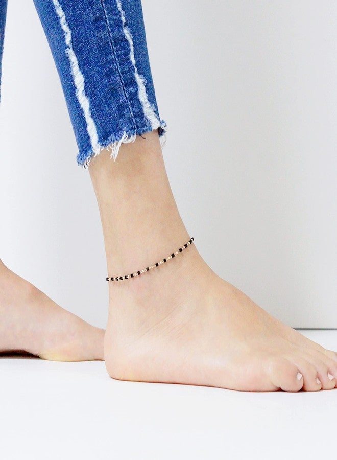 NTLX Anklets for Women - Ankle Bracelet for Women - Bohemian Boho Summer Beach Vacation Wear - Gold Plated Chain & Unique Cube Bead Design - Gift Box Included (Black) - Image 3