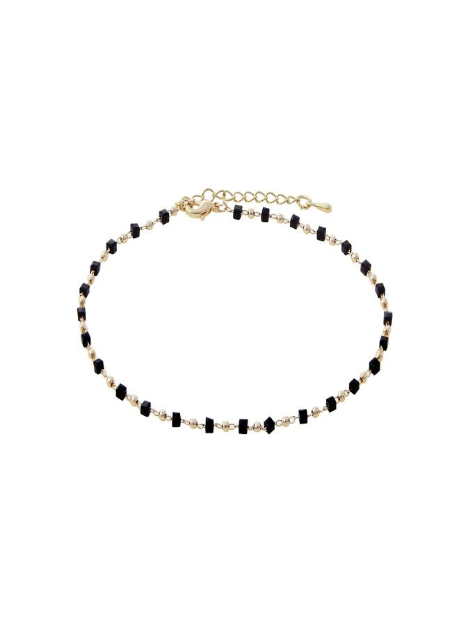 NTLX Anklets for Women - Ankle Bracelet for Women - Bohemian Boho Summer Beach Vacation Wear - Gold Plated Chain & Unique Cube Bead Design - Gift Box Included (Black) - Image 1