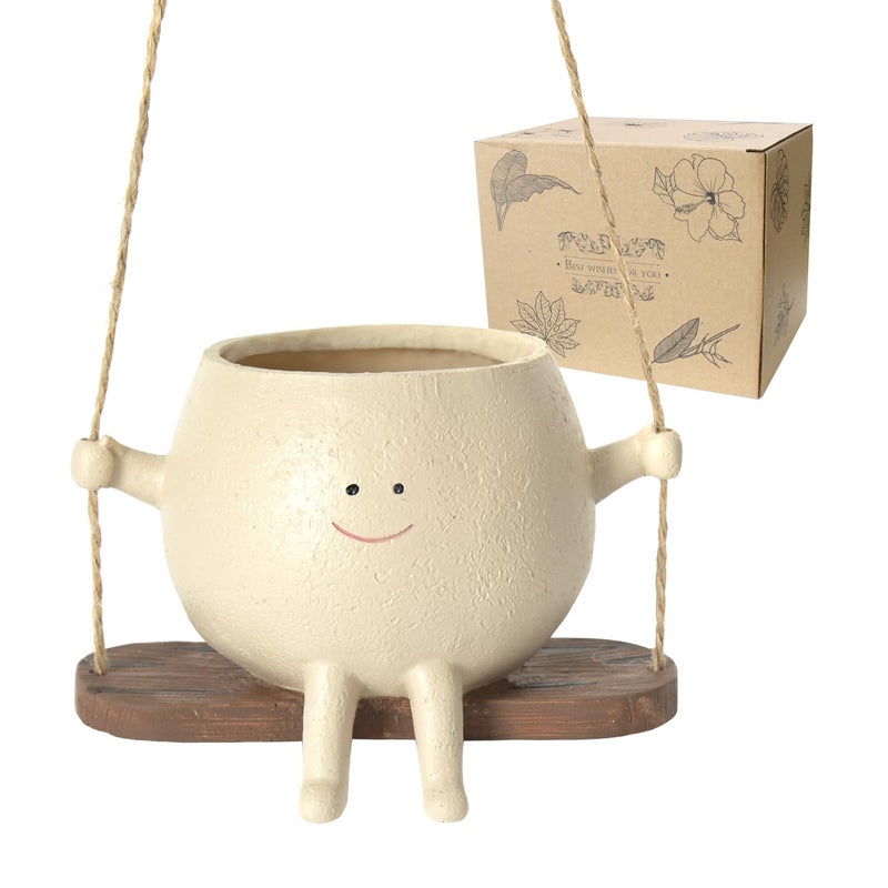 UMESONG Swing Face Planter Pot Hanging Resin Flower Head Planters for Indoor Outdoor Plants Succulent Pots for String of Pearls Plant Live Gift Ideas for Mother, Christmas - Image 3