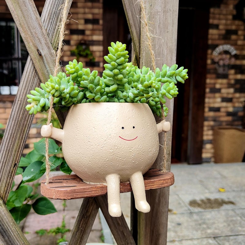 UMESONG Swing Face Planter Pot Hanging Resin Flower Head Planters for Indoor Outdoor Plants Succulent Pots for String of Pearls Plant Live Gift Ideas for Mother, Christmas - Image 4