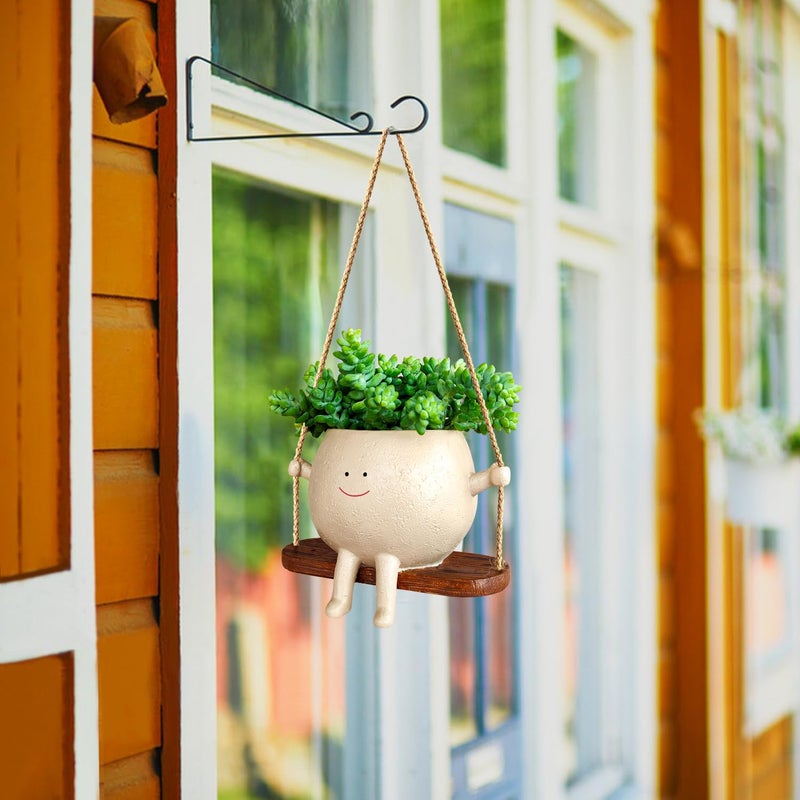 UMESONG Swing Face Planter Pot Hanging Resin Flower Head Planters for Indoor Outdoor Plants Succulent Pots for String of Pearls Plant Live Gift Ideas for Mother, Christmas - Image 5