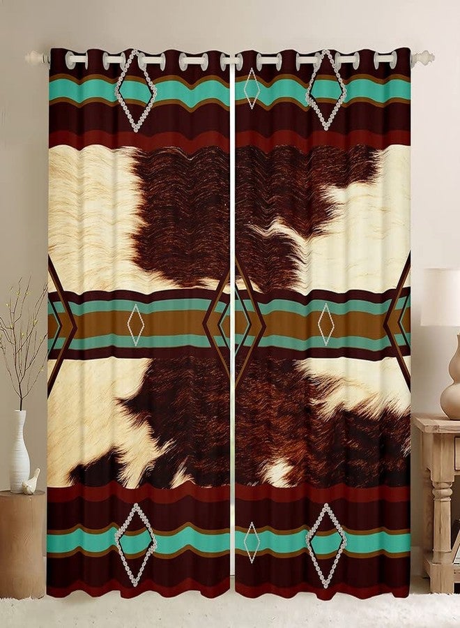 Feelyou Western Curtain Southwestern Decor Darkening Drapes Cow Print Curtains for Bedroom Living Room Kids Aztec Curtains Cowhide Blackout Curtains Geometric Stripe Window Treatments (2 Panels, 42 x 63 Inch) - Image 1