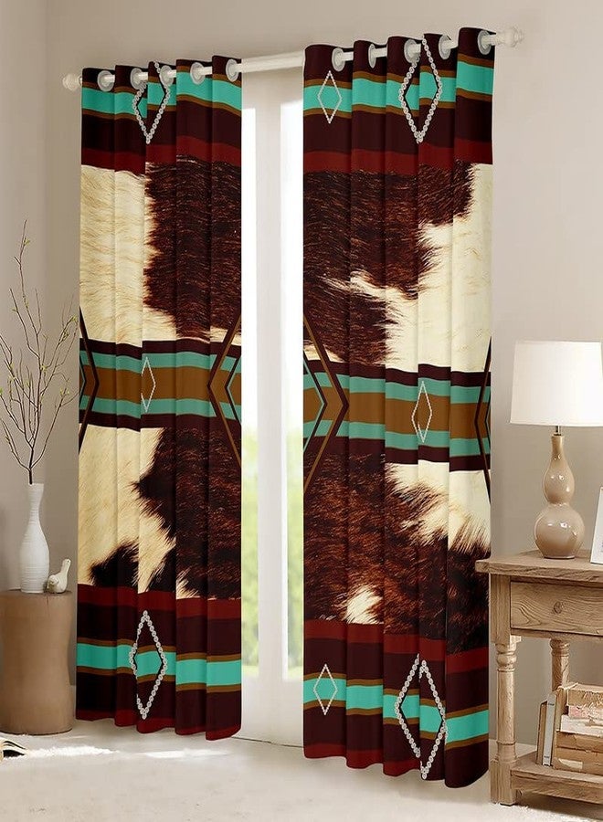 Feelyou Western Curtain Southwestern Decor Darkening Drapes Cow Print Curtains for Bedroom Living Room Kids Aztec Curtains Cowhide Blackout Curtains Geometric Stripe Window Treatments (2 Panels, 42 x 63 Inch) - Image 2