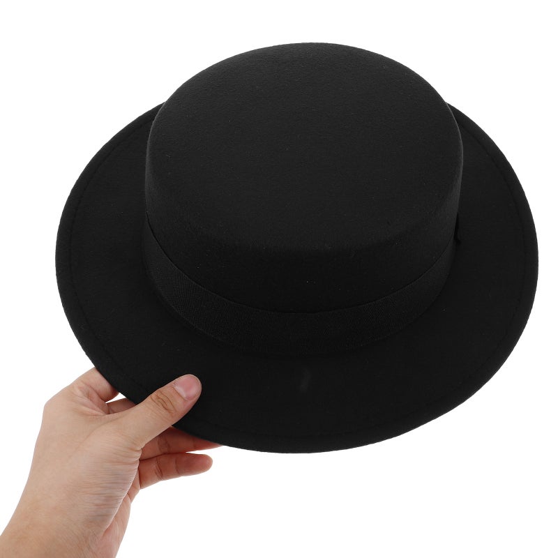 Unisex Hat Flat Top Wide Brim Fedora for Men and Women Stylish Headwear for All Seasons for Casual and Formal Occasions Black - Image 3