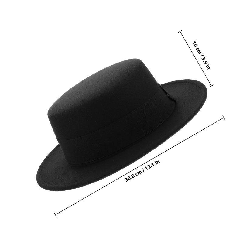 Unisex Hat Flat Top Wide Brim Fedora for Men and Women Stylish Headwear for All Seasons for Casual and Formal Occasions Black - Image 2