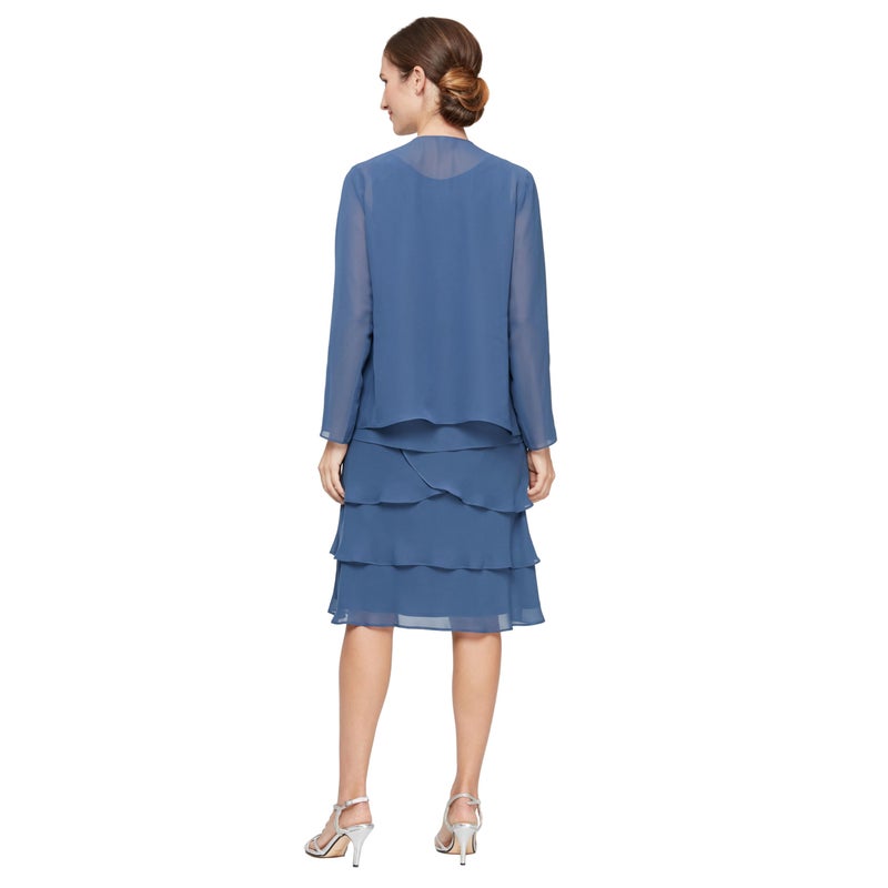 S.L. Fashions Women's Petite Mother of The Bride Jacket Dress with Sequined Cut Out Shoulder, Wedgewood, 14 - Image 3