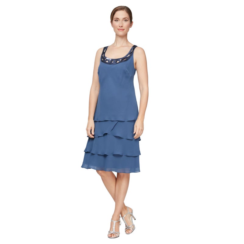S.L. Fashions Women's Petite Mother of The Bride Jacket Dress with Sequined Cut Out Shoulder, Wedgewood, 14 - Image 2