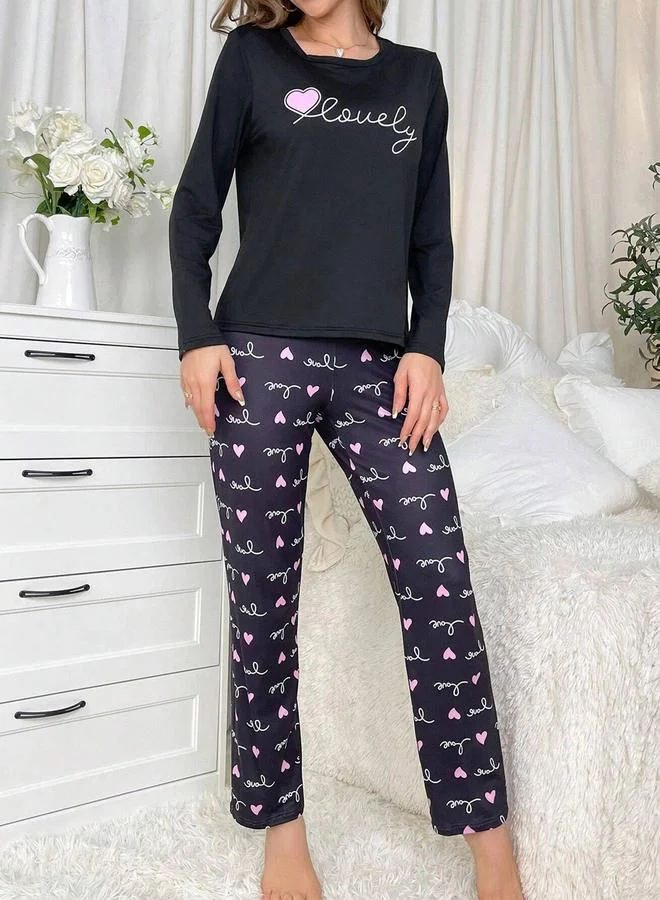 Take Two Take Two Lovely Text Print Long Sleeve T-Shirt and Pyjama Set