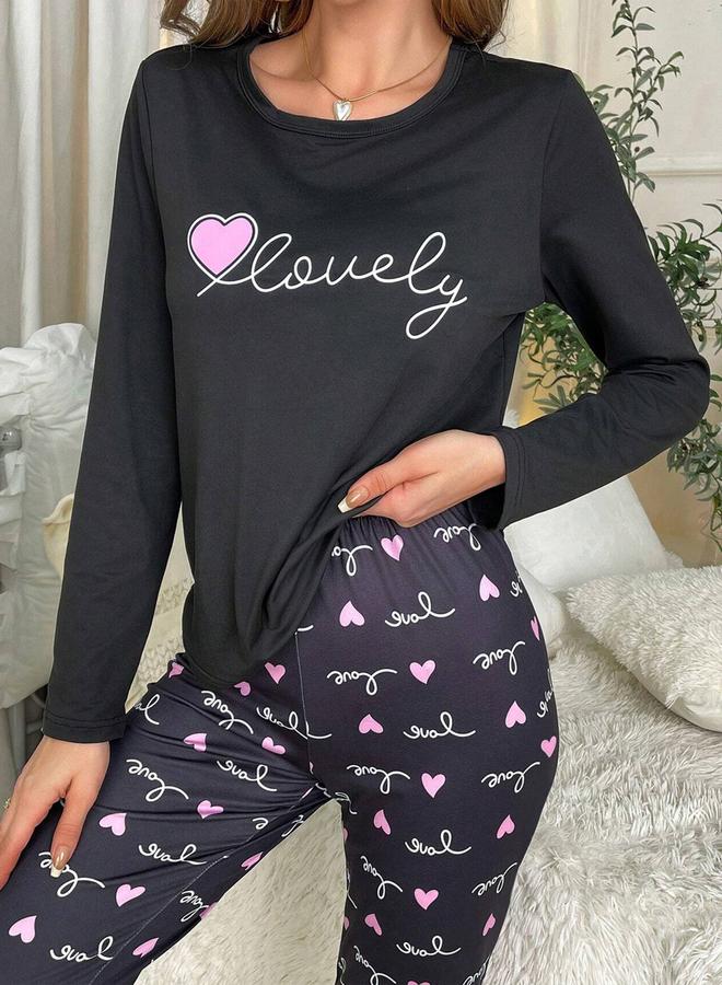 Take Two Lovely Text Print Long Sleeve T-Shirt and Pyjama Set - Image 5