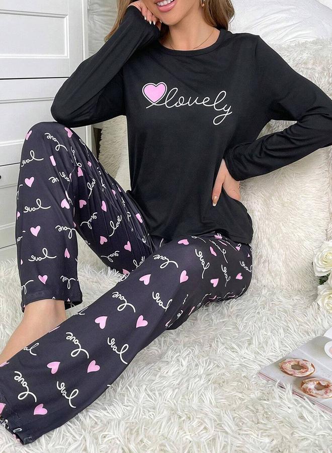 Take Two Lovely Text Print Long Sleeve T-Shirt and Pyjama Set - Image 3