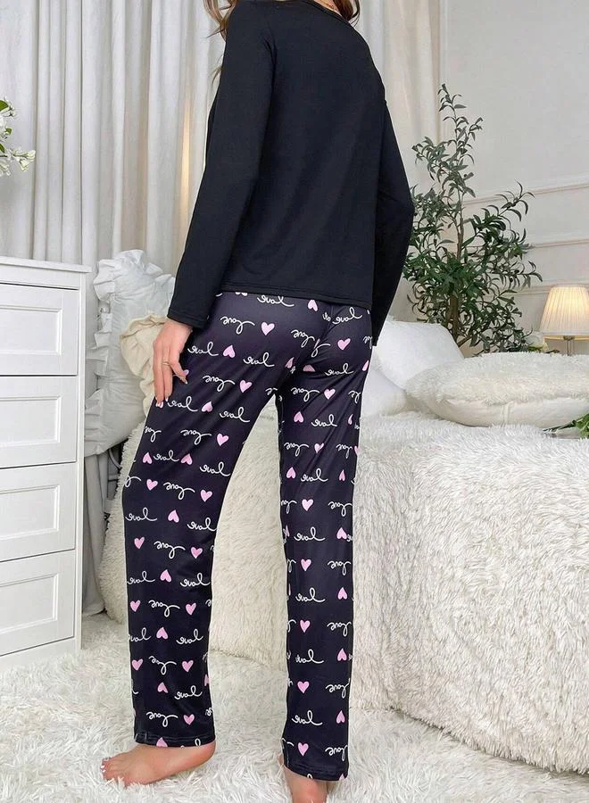 Take Two Take Two Lovely Text Print Long Sleeve T-Shirt and Pyjama Set