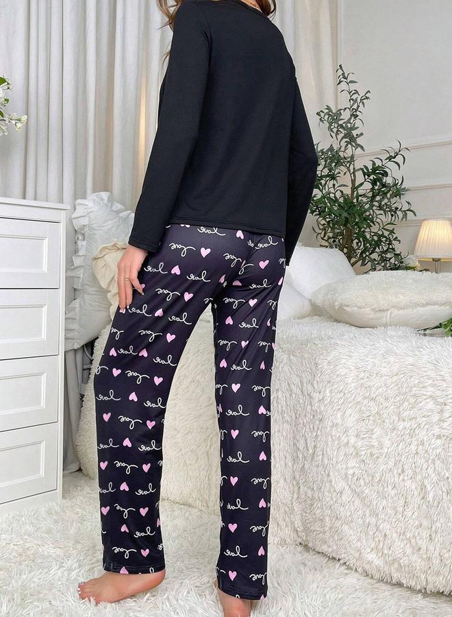 Take Two Lovely Text Print Long Sleeve T-Shirt and Pyjama Set - Image 2