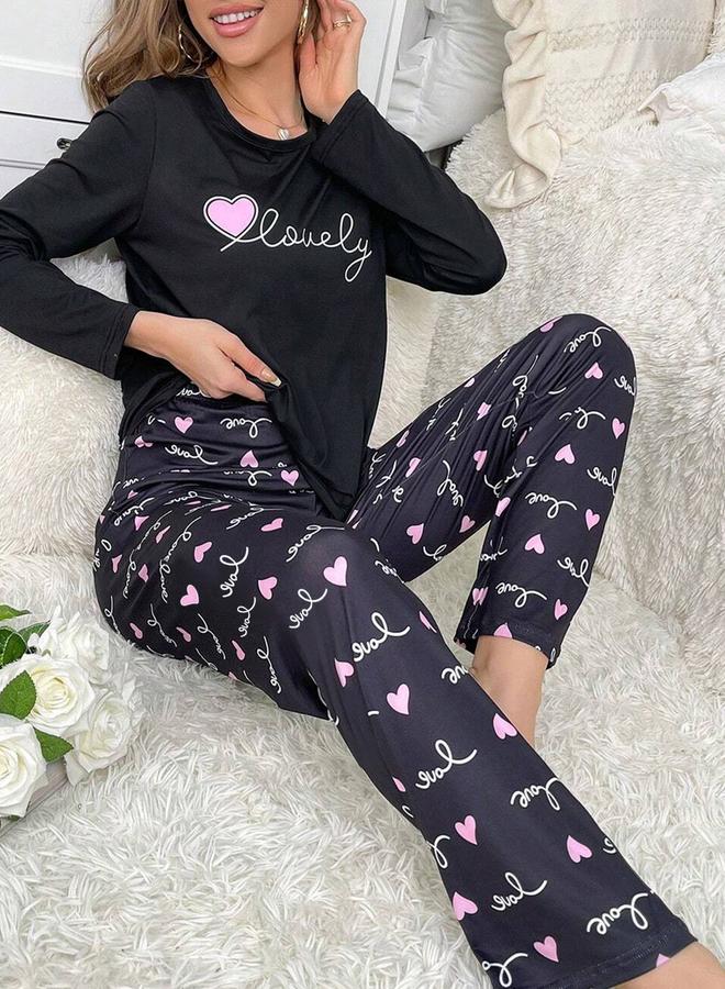 Take Two Lovely Text Print Long Sleeve T-Shirt and Pyjama Set - Image 4