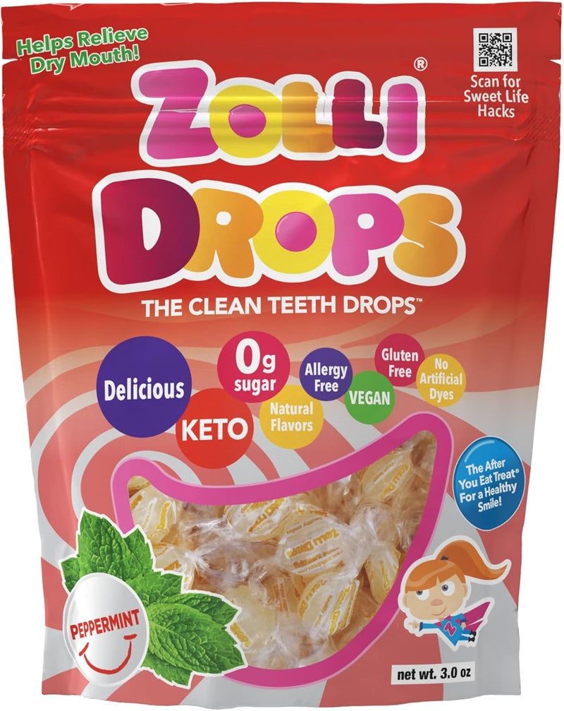 ZOLLIPOPS زولي بوبس قطرات تنظيف الأسنان بنكهة النعناع - حلوى خالية من السكر لصحة الفم، 85 جرام - Image 1