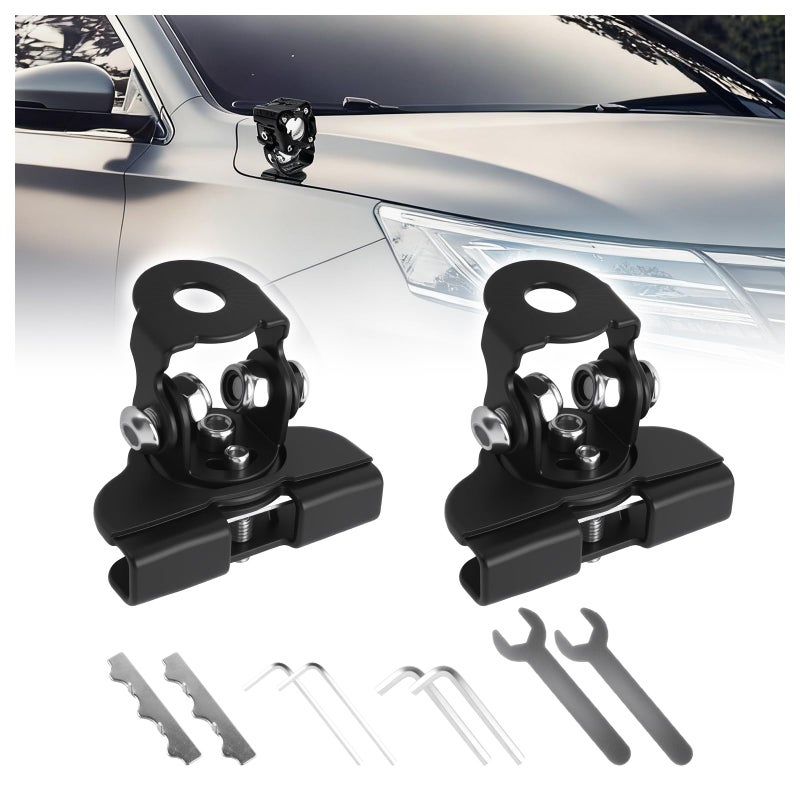 VKQTS 2PCS Car Hood Mount Light Brackets3Hole Hood Light Mount Provides 120 Horizontal180 Vertical Adjustment with WrenchNoDrill Car Accessories Hoods Ditch Lights Brackets - Image 3