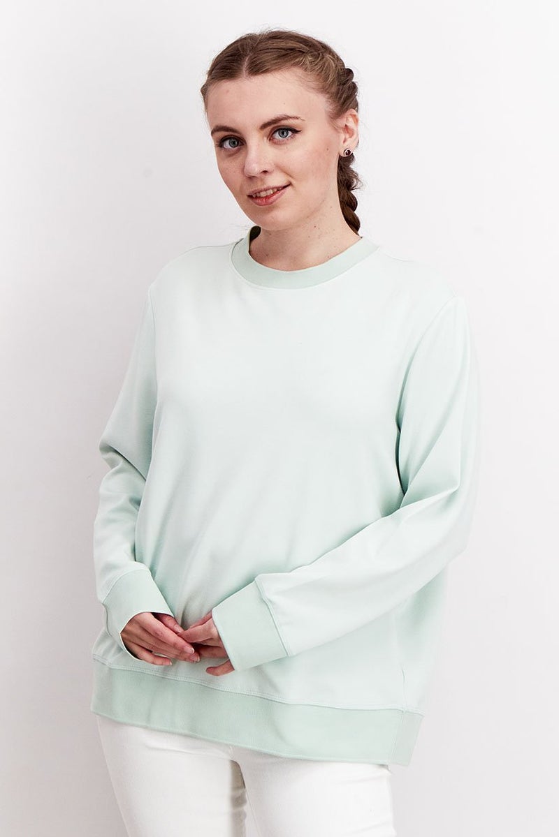 Tchibo سويت شيرت نسائي بياقة دائرية سادة، أخضر شاي - Image 1