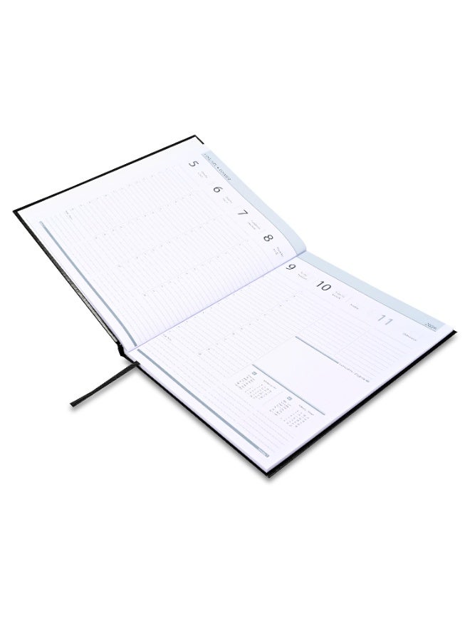 FIS 2026 Executive Diary, Size 210x260mm, Hard Cover Vinyl, 1 Side Padded, 1 Week at a Glance Format, English/French, 70gsm White Paper, Black Cover-FSDI34E26BK - Image 3