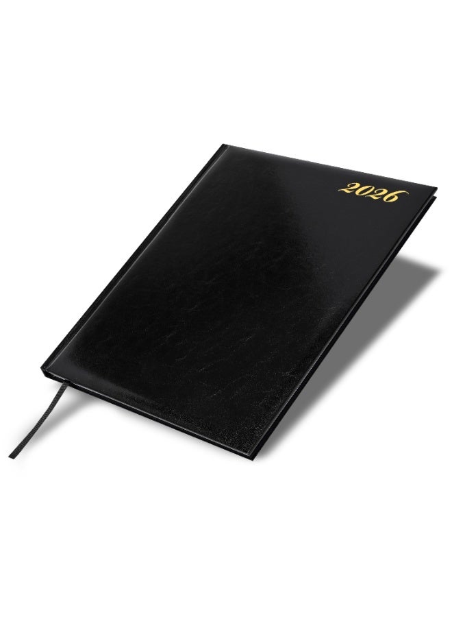 FIS 2026 Executive Diary, Size 210x260mm, Hard Cover Vinyl, 1 Side Padded, 1 Week at a Glance Format, English/French, 70gsm White Paper, Black Cover-FSDI34E26BK - Image 1