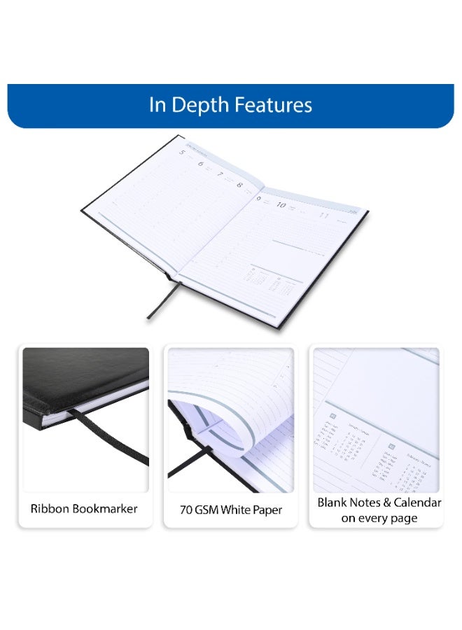 FIS 2026 Executive Diary, Size 210x260mm, Hard Cover Vinyl, 1 Side Padded, 1 Week at a Glance Format, English/French, 70gsm White Paper, Black Cover-FSDI34E26BK - Image 5