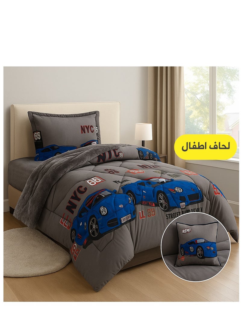 مينج لي مفرش شتوي سرير اطفال وجهين (وجه مخمل + وجه فرو) – طقم مفارش 3 قطع (1 لحاف برسومات + 1 شرشف مطاطي + 1 أغطية وسائد) – يناسب سرير مقاس 200×120 سم - Image 1