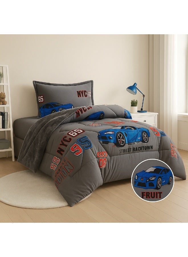 مينج لي مفرش شتوي سرير اطفال وجهين (وجه مخمل + وجه فرو) – طقم مفارش 3 قطع (1 لحاف برسومات + 1 شرشف مطاطي + 1 أغطية وسائد) – يناسب سرير مقاس 200×120 سم - Image 3