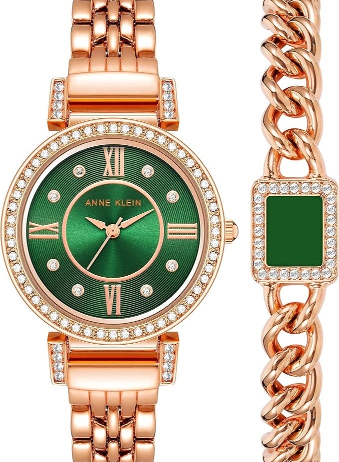 ANNE KLEIN ساعة وسوار كريستال فاخر للنساء من آن كلاين، موديل AK2928GNST  - Image 1