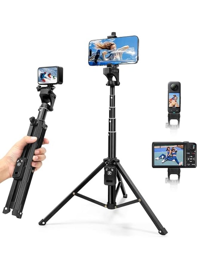 Lightweight Travel Phone Tripod & Selfie Stick (137cm) - Aluminum Build, Flexible Head & Remote Control - Durable and Easy-to-Use for Vlogging - Image 1
