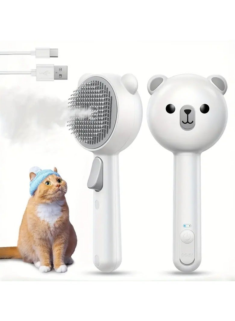 Cat Steam Brush with Release Button & Dual-Speed Spray – USB Rechargeable Grooming Tool for Shedding | Suitable for Long-Hair & Short-Hair Cats & Pets - Image 1