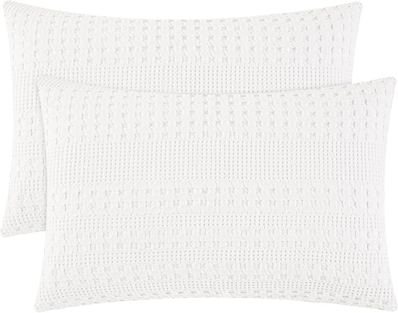 PHF 100% Cotton Waffle Pillowcases Queen Size, 2 Pack Soft Breathable Skin-Friendly Pillow Sham, Aesthetic Decorative Waffle Weave Pillow Case Covers, 20" X 30", No Filling, White - Image 1