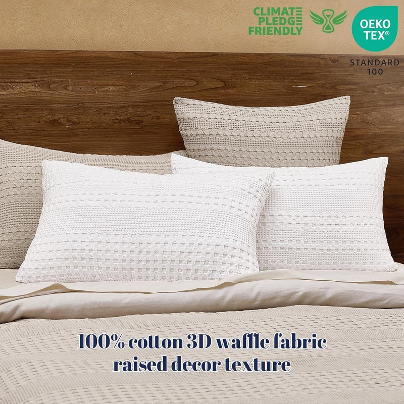 PHF 100% Cotton Waffle Pillowcases Queen Size, 2 Pack Soft Breathable Skin-Friendly Pillow Sham, Aesthetic Decorative Waffle Weave Pillow Case Covers, 20" X 30", No Filling, White - Image 3