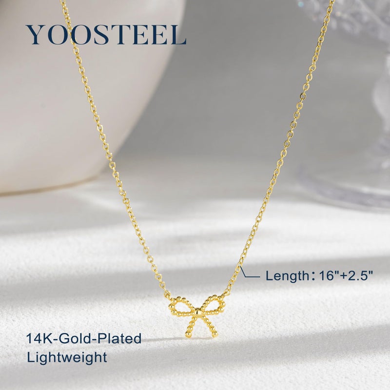 Yoosteel Easter Gifts for Women - Dainty 14K-Gold-Plate Bead Bow Necklaces Simple Cute Choker Small Pendant Chain Necklaces for Women Trendy Jewelry Gift - Image 4