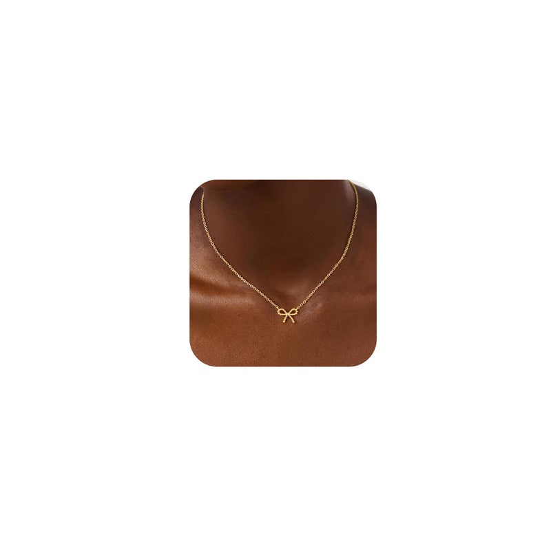 Yoosteel Easter Gifts for Women - Dainty 14K-Gold-Plate Bead Bow Necklaces Simple Cute Choker Small Pendant Chain Necklaces for Women Trendy Jewelry Gift - Image 1