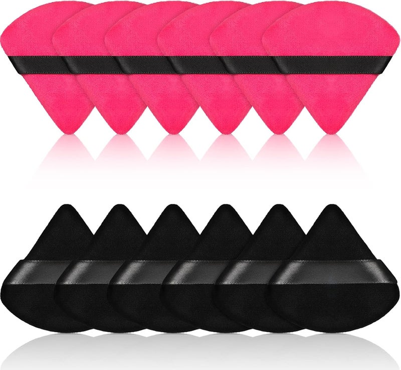 Maitys 12 Pieces Powder Puff Triangle Face Makeup Cosmetic for Loose Powder Soft Body Washable Reusable Foundation Sponge Mineral Wet Dry Makeup Tool(Black, Rose Red, Small) - Image 1