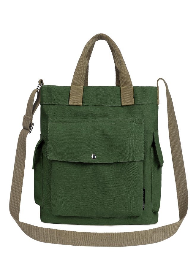 Youjaree Canvas Messenger Tote Bag Large Hobo Crossbody Bag with Multiple Pockets Casual Shoulder Handbag for Women and Men (Green) - Image 1