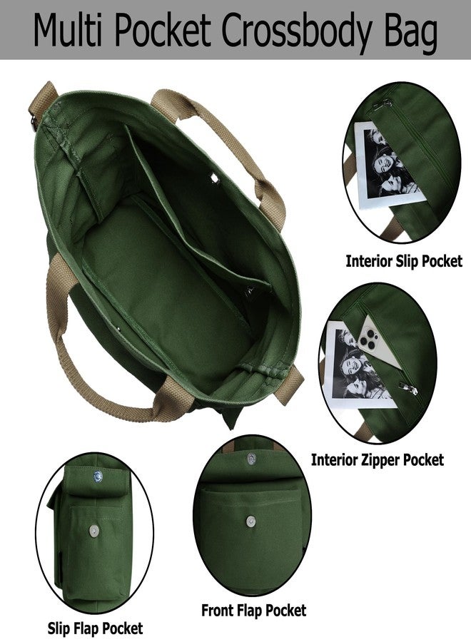 Youjaree Canvas Messenger Tote Bag Large Hobo Crossbody Bag with Multiple Pockets Casual Shoulder Handbag for Women and Men (Green) - Image 5