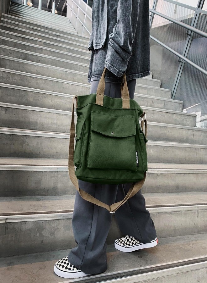 Youjaree Canvas Messenger Tote Bag Large Hobo Crossbody Bag with Multiple Pockets Casual Shoulder Handbag for Women and Men (Green) - Image 3