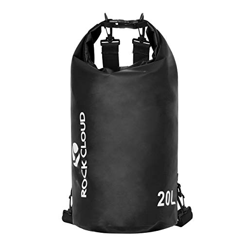 ROCK CLOUD Dry Bag Waterproof 20L Dry Sack for Kayaking Rafting Boating Beach Surfing Swimming Canoe Camping Hiking Fishing Ski, Black - Image 1