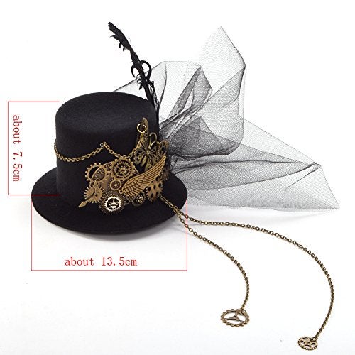 BLESSUME Mini Top Hat Party Hat Dancing Cocktail Feather Veil Hair Clip (Black 1) - Image 2